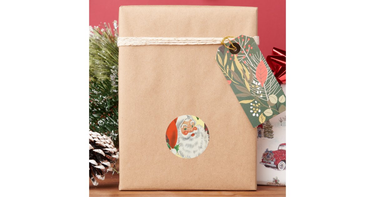 Santa Retro Rounds Vintage Santa Christmas Classic Round Sticker | Zazzle