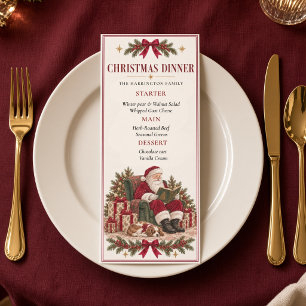 Vintage Santa Christmas Dinner Menu with Pink 