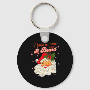 Vintage Santa Christmas I Love A Man With A Beard  Keychain