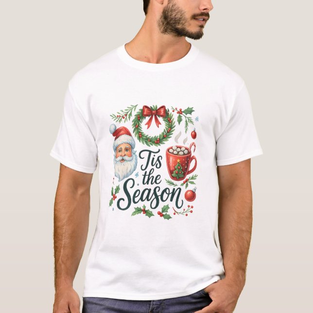 Vintage Santa Christmas Illustration T-Shirt (Front)