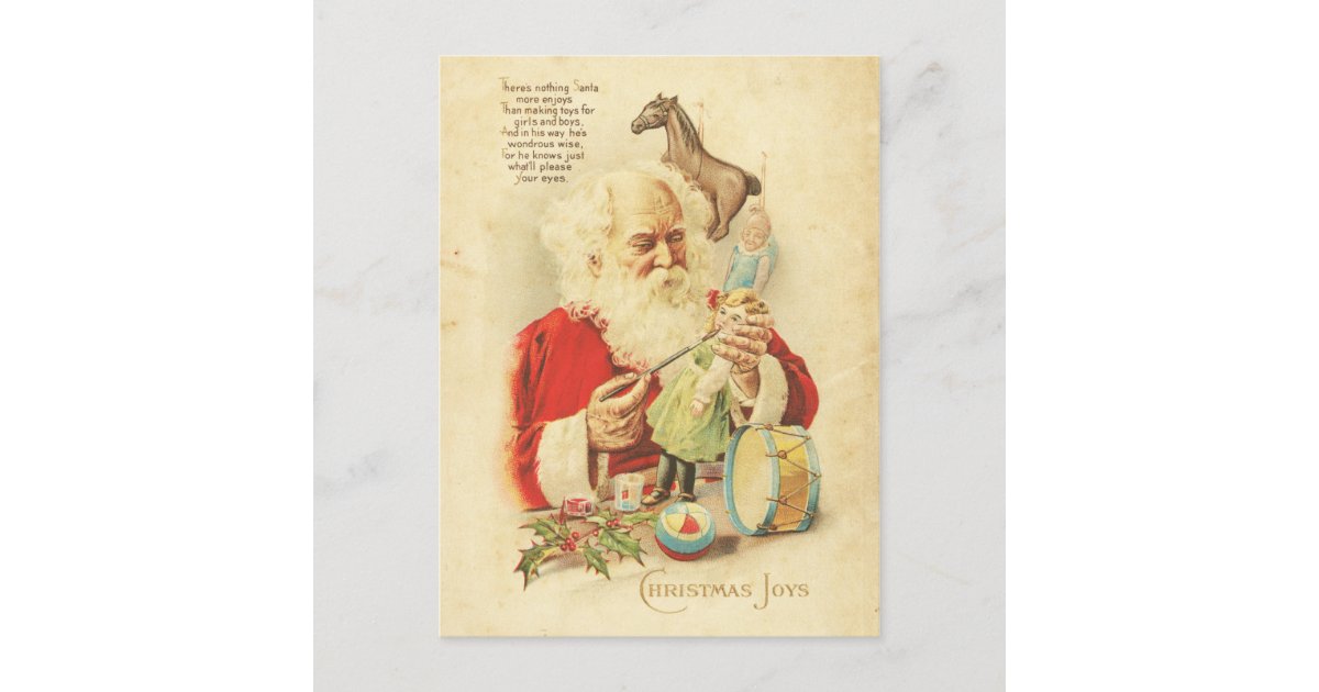 Vintage Santa Christmas Joy Holiday Wishes Toys Zazzle Com