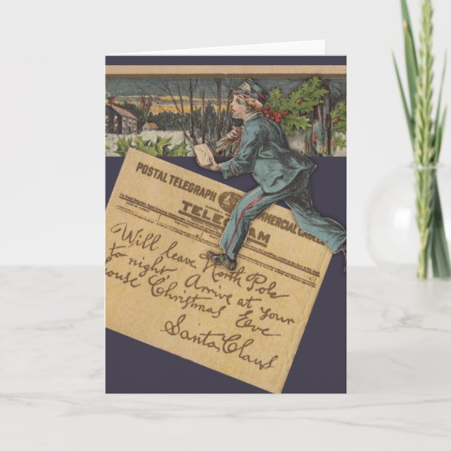 Vintage Santa Christmas Letter Holiday Card (Front)