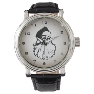 Vintage Santa Christmas Men's Black Leather Watch