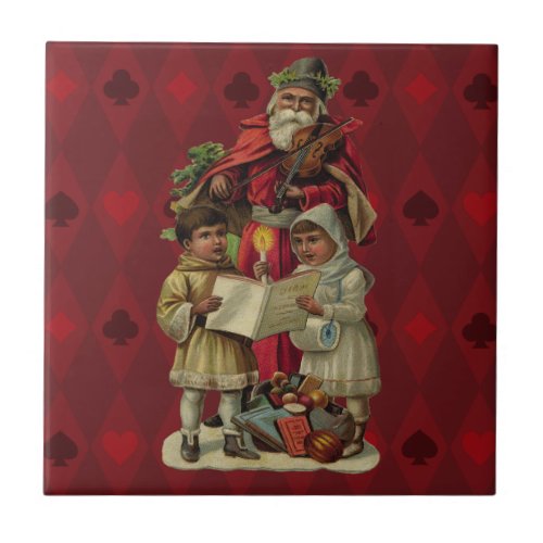 Vintage Santa Christmas Music Ceramic Tile