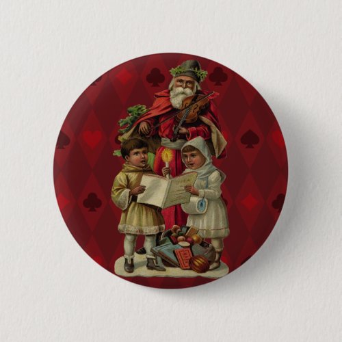 Vintage Santa Christmas Music Singing Button