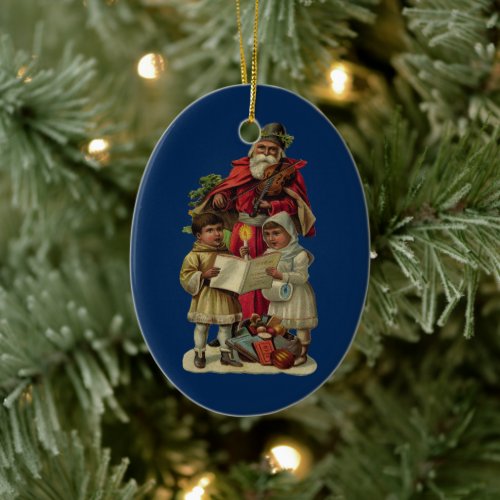 Vintage Santa Christmas Music Singing Ceramic Ornament