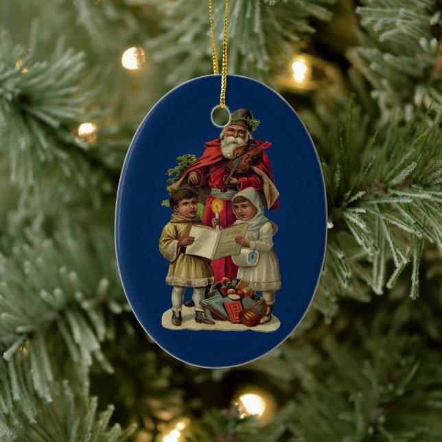 Vintage Santa Christmas Music Singing Ceramic Ornament (Tree)