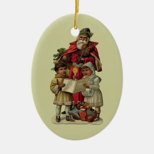 Vintage Santa Christmas Music Singing Ceramic Ornament