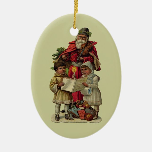 Vintage Santa Christmas Music Singing Ceramic Ornament (Front)