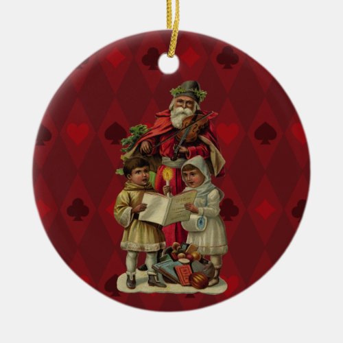 Vintage Santa Christmas Music Singing Ceramic Ornament