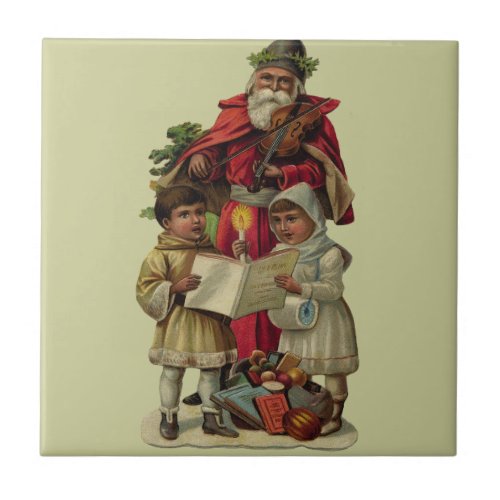 Vintage Santa Christmas Music Singing Ceramic Tile