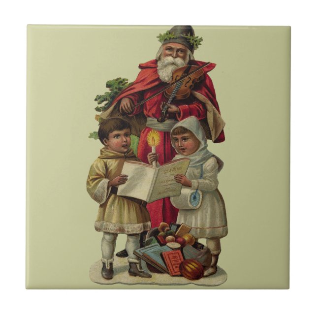 Vintage Santa Christmas Music Singing Ceramic Tile (Front)