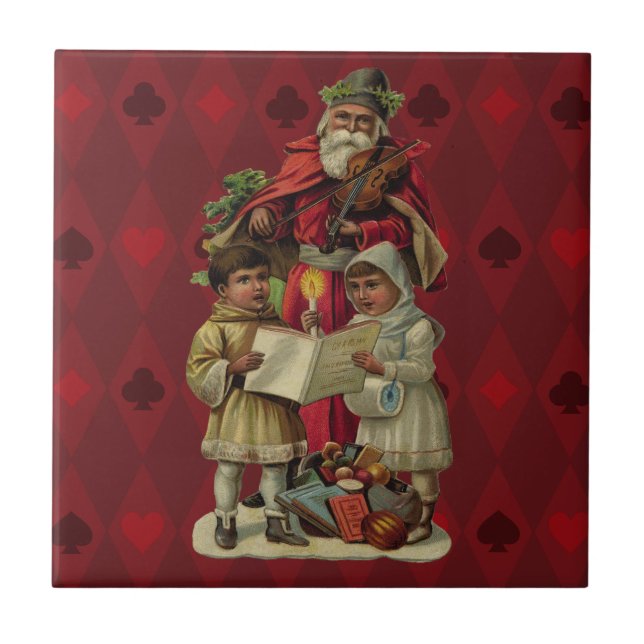 Vintage Santa Christmas Music Singing Ceramic Tile (Front)