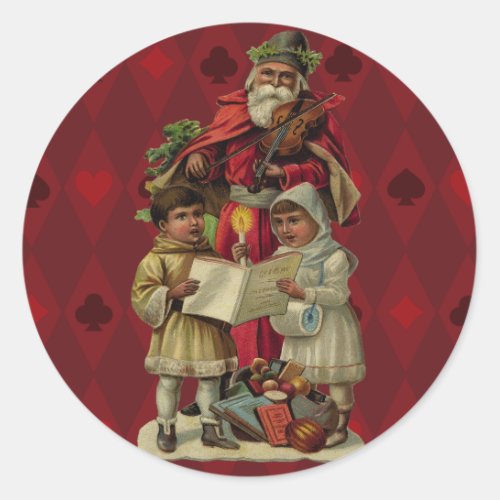 Vintage Santa Christmas Music Singing Classic Round Sticker