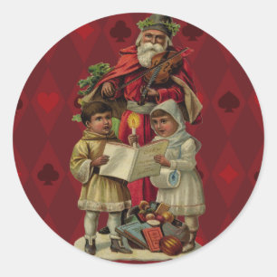Vintage Santa Christmas Music Singing Classic Round Sticker