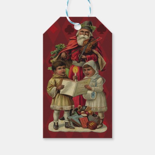 Vintage Santa Christmas Music Singing Gift Tags