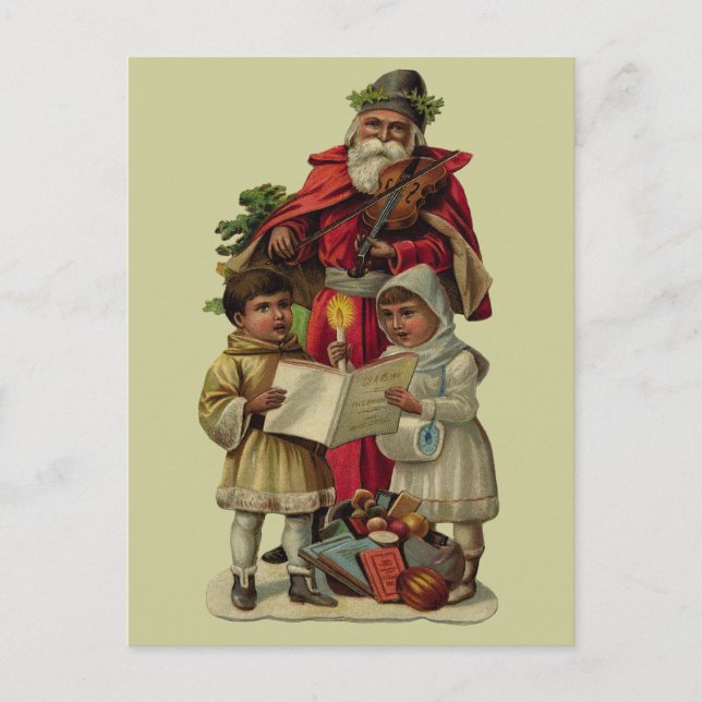 Vintage Santa Christmas Music Singing Holiday Postcard (Front)