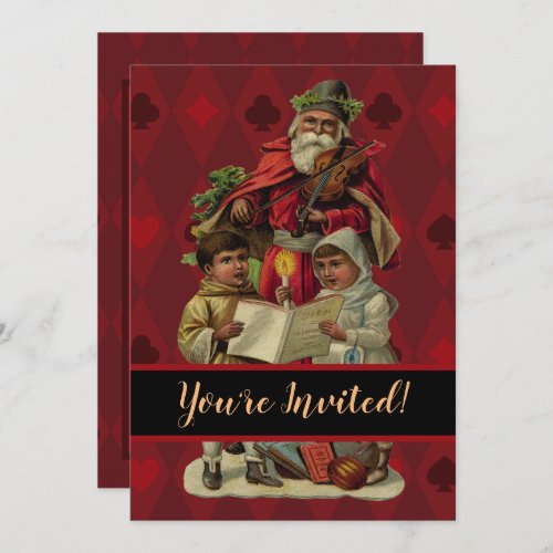 Vintage Santa Christmas Music Singing Invitation