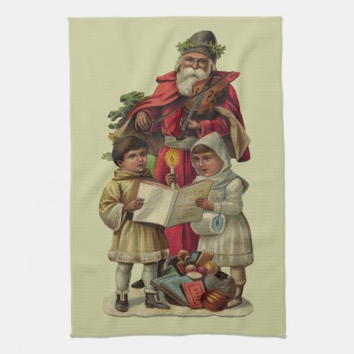 Vintage Santa Christmas Music Singing Kitchen Towel