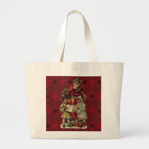 Vintage Santa Christmas Music Singing Large Tote Bag