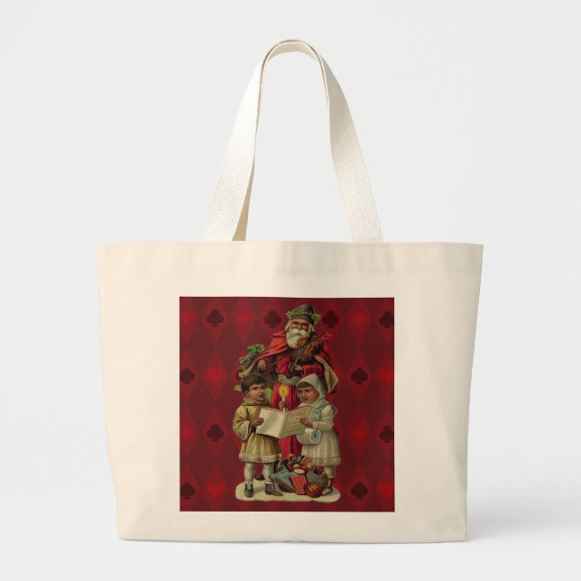 Vintage Santa Christmas Music Singing Large Tote Bag (Front)