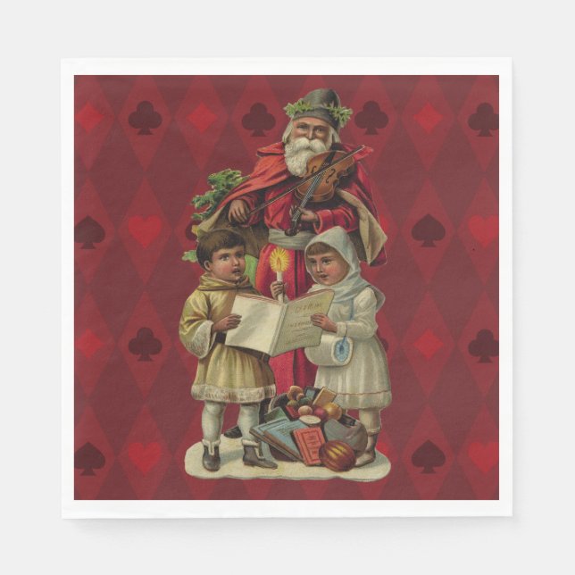 Vintage Santa Christmas Music Singing Napkins (Front)