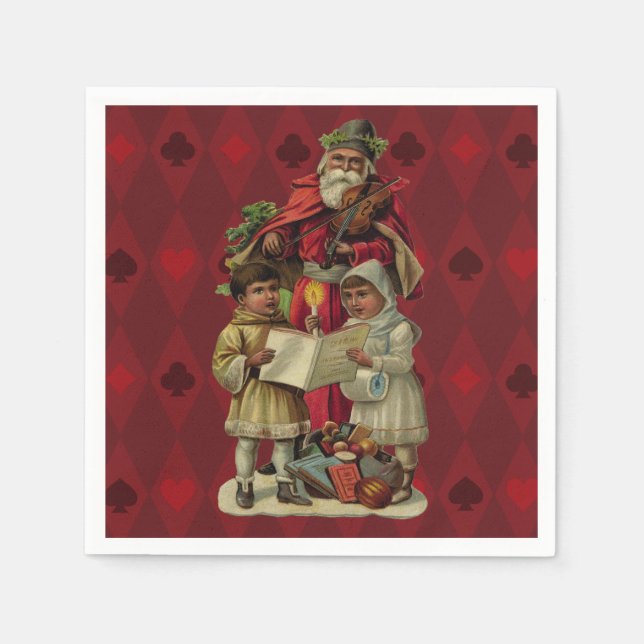 Vintage Santa Christmas Music Singing Napkins (Front)