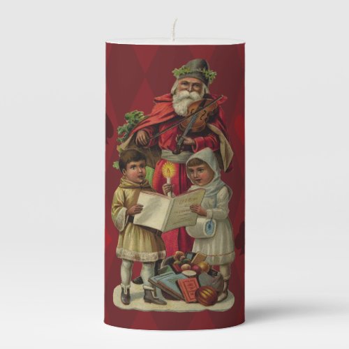 Vintage Santa Christmas Music Singing Pillar Candle