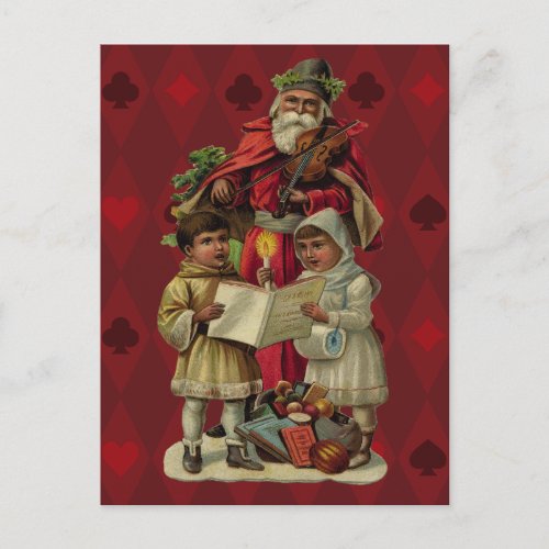 Vintage Santa Christmas Music Singing Postcard