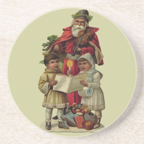 Vintage Santa Christmas Music Singing Sandstone Coaster