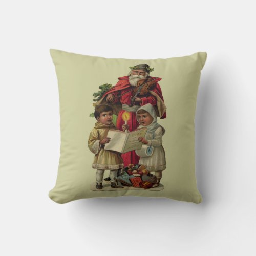 Vintage Santa Christmas Music Singing Throw Pillow