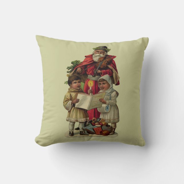 Vintage Santa Christmas Music Singing Throw Pillow (Front)