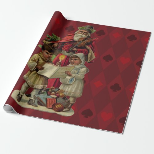 Vintage Santa Christmas Music Singing Wrapping Paper