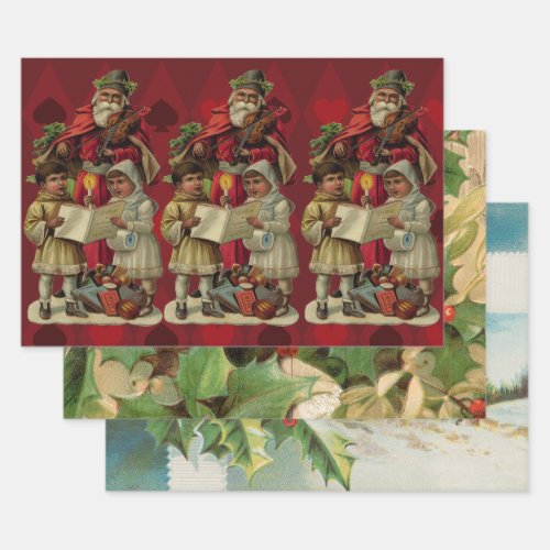 Vintage Santa Christmas Music Singing Wrapping Paper Sheets