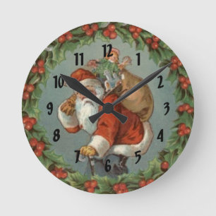 Vintage Santa Christmas Numbered Wall Clock