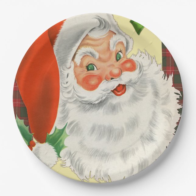 Vintage Santa Christmas Paper Plates (Front)