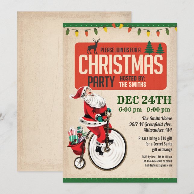 Vintage Santa Christmas Party Invitation (Front/Back)