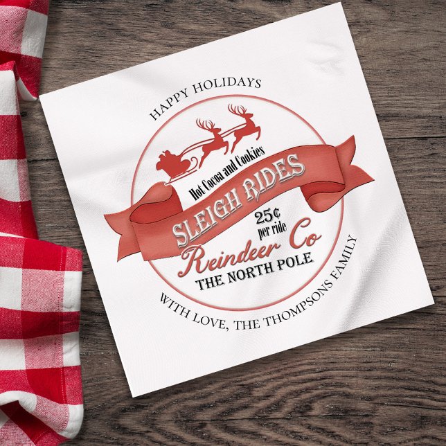 Vintage Santa Christmas Party Paper Custom Napkins (Christmas custom red and white paper napkin.)