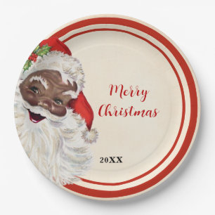 Vintage Santa Christmas Party Paper Plates