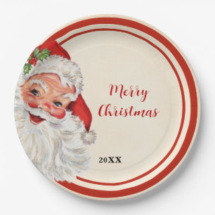 Vintage Santa Christmas Party Paper Plates