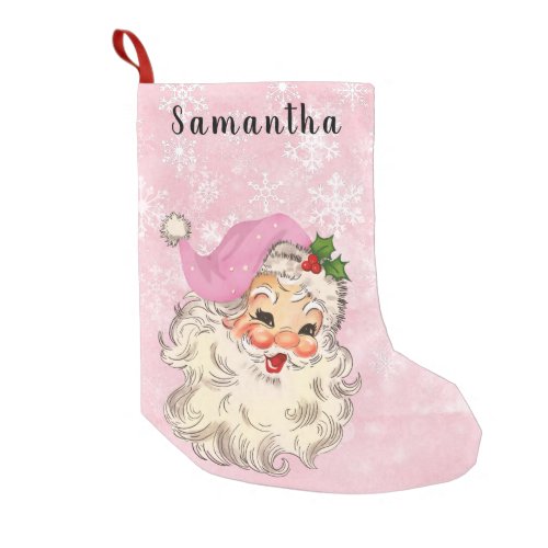 Vintage Santa Christmas Pink  Small Christmas Stocking