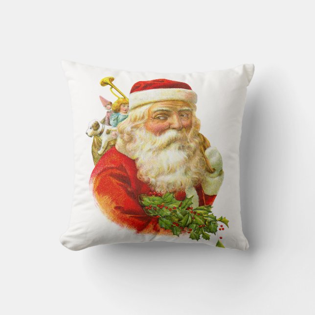 Vintage Santa Christmas  Throw Pillow (Front)