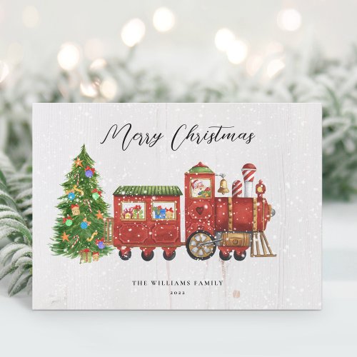 Vintage Santa Christmas Train Non_Photo Holiday Card