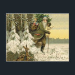 Vintage Santa Christmas Victorian Holiday<br><div class="desc">It's Christmas! For a very old fashioned holiday,  this vintage image is from a Victorian postcard,  showing Santa claus with his brand new Christmas tree.</div>