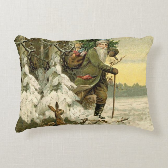 Vintage Santa Christmas Victorian Holiday Accent Pillow (Front)