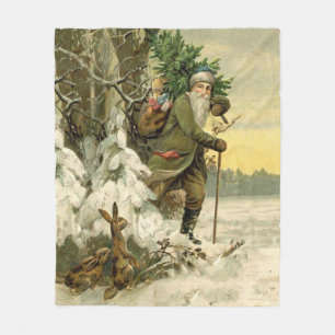 Vintage Santa Christmas Victorian Holiday Fleece Blanket