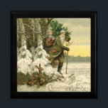 Vintage Santa Christmas Victorian Holiday Gift Box<br><div class="desc">It's Christmas! For a very old fashioned holiday,  this vintage image is from a Victorian postcard,  showing Santa claus with his brand new Christmas tree.</div>