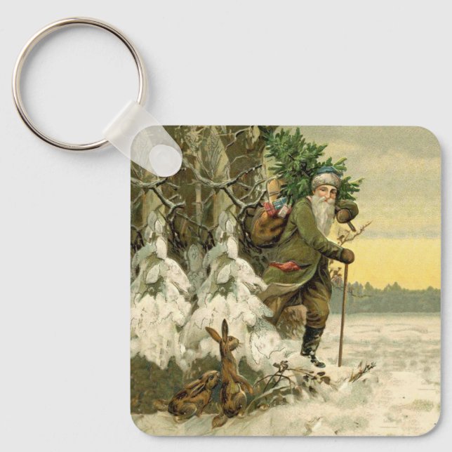 Vintage Santa Christmas Victorian Holiday Keychain (Front)