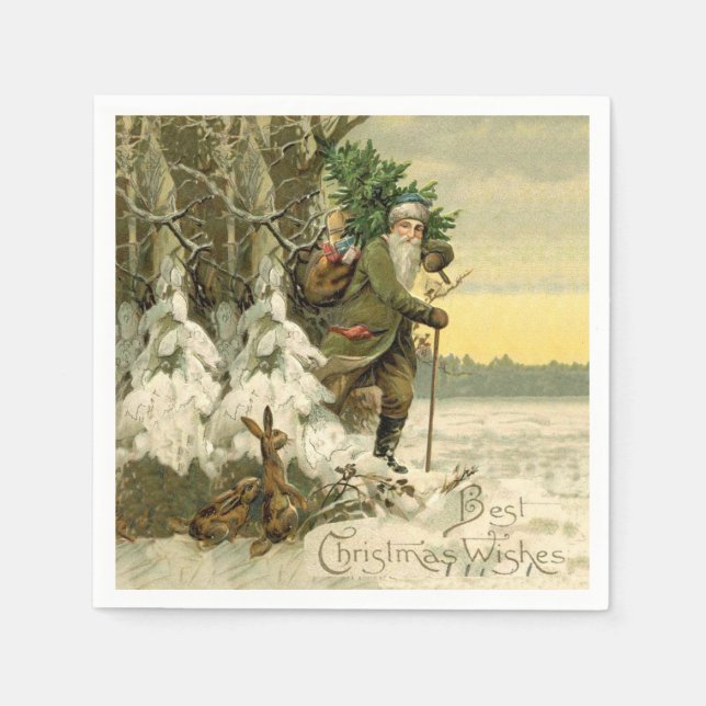 Vintage Santa Christmas Victorian Holiday Paper Napkins (Front)