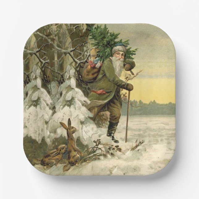 Vintage Santa Christmas Victorian Holiday Paper Plates (Front)